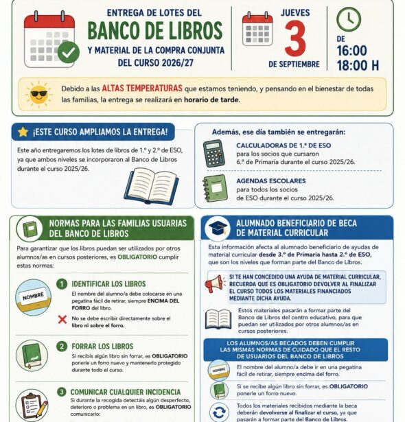 Entrega de los lotes del Banco de Libros y del material de la compra conjunta del curso 2026/27